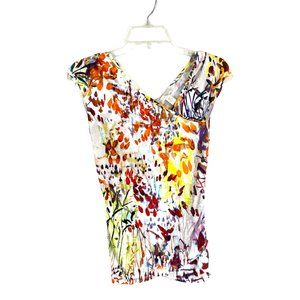 Anthropologie Weston Wear faux wrap top knit Multi color Print Sz S sleeveless
